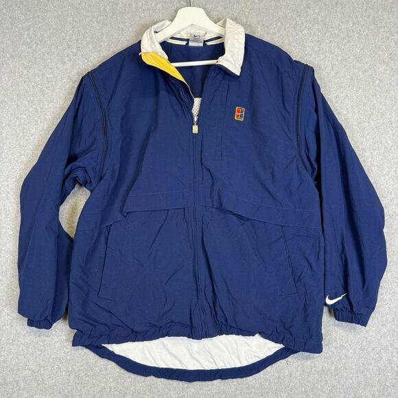 Vintage Nike Court Jacket Mens Medium Blue Logo Swoosh Zip Up Windbreaker Trac - Picture 1 of 11